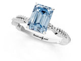 White gold Fancy Blue Emerald  Solitaire Twisted Band with Bead Prong Setting_296