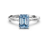 White gold Fancy Blue Emerald  Solitaire Twisted Band with Bead Prong Setting_296