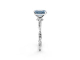 White gold Fancy Blue Emerald  Solitaire Twisted Band with Bead Prong Setting_299