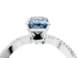 White gold Fancy Blue Emerald  Solitaire Twisted Band with Bead Prong Setting_299