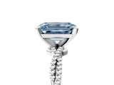 White gold Fancy Blue Emerald  Solitaire Twisted Band with Bead Prong Setting_302