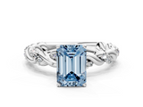 White gold Fancy Blue Emerald  Solitaire Twisted Band with Pavé Accents and Four-Prong Setting_3
