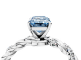 White gold Fancy Blue Emerald  Solitaire Twisted Band with Pavé Accents and Four-Prong Setting_7