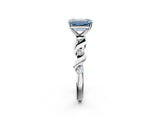 White gold Fancy Blue Emerald  Solitaire Twisted Band with Prong Setting 2