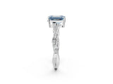 White gold Fancy Blue Emerald  Solitaire Twisted Pave Diamond Ring with Four-Prong Setting_130