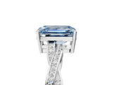 White gold Fancy Blue Emerald  Solitaire Twisted Pave Diamond Ring with Four-Prong Setting_132