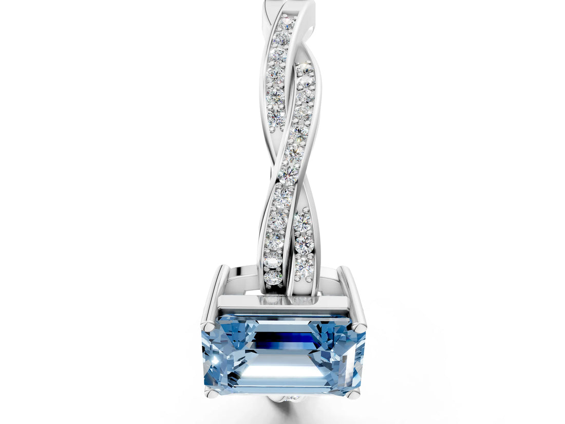 White gold Fancy Blue Emerald  Solitaire Twisted Pave Diamond Ring with Four-Prong Setting_14