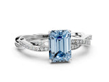 White gold Fancy Blue Emerald  Solitaire Twisted Pave Diamond Ring with Four-Prong Setting_26