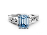 White gold Fancy Blue Emerald  Solitaire Vine Band with Milgrain Prong Setting_3