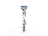 White gold Fancy Blue Emerald  Solitaire Vine Band with Milgrain Prong Setting_5
