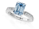 White gold Fancy Blue Emerald  Solitaire with Pavé Band and Four-Prong Setting_331