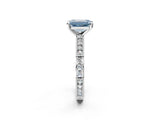White gold Fancy Blue Emerald  Solitaire with Pavé Band and Four-Prong Setting_332