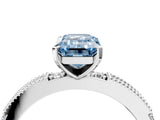 White gold Fancy Blue Emerald  Solitaire with Pavé Band and Four-Prong Setting_334
