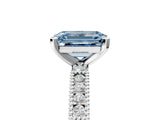 White gold Fancy Blue Emerald  Solitaire with Pavé Band and Four-Prong Setting_335