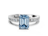 White gold Fancy Blue Emerald  Solitaire with Pavé Band and Four-Prong Setting_336