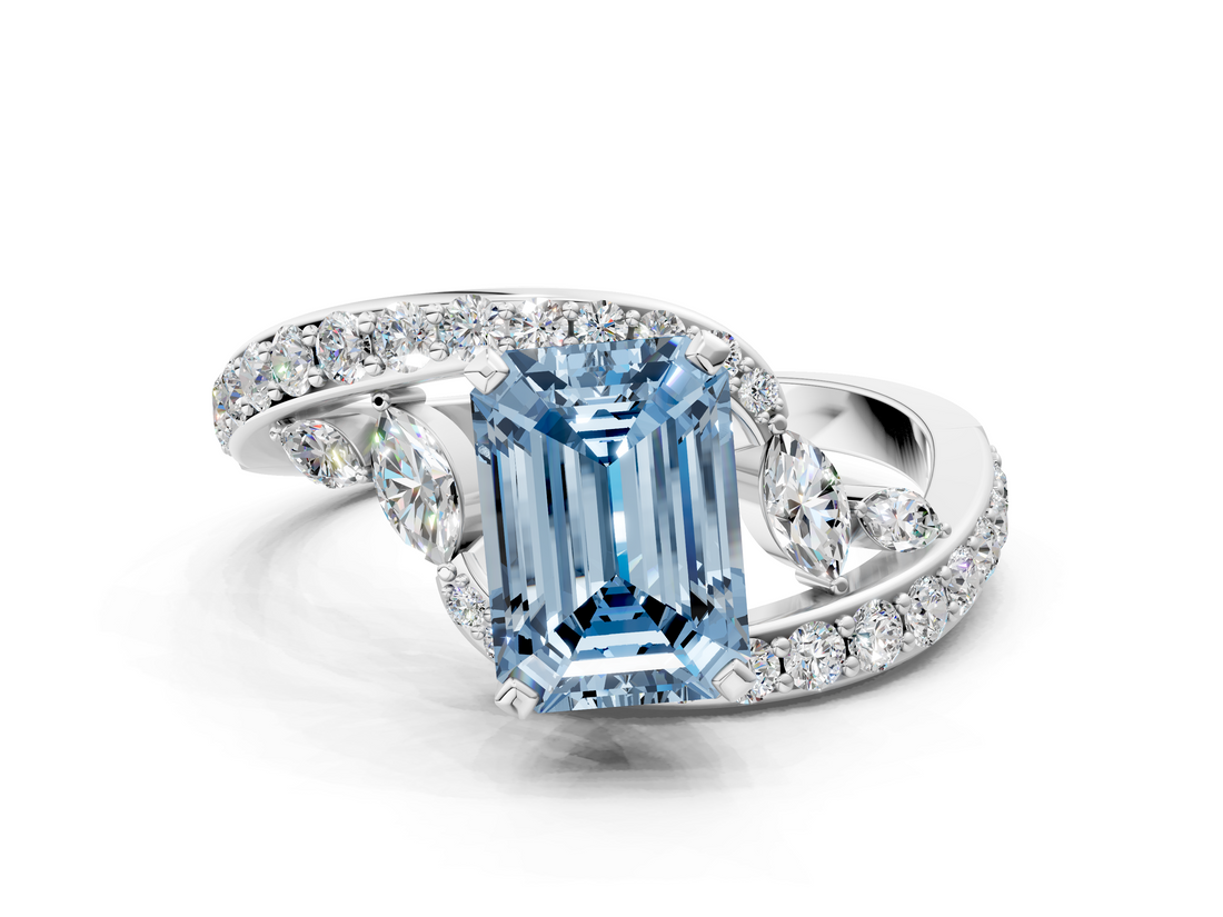 White gold Fancy Blue Emerald  Solitaire with Pavé Twist Band and Four-Prong Setting_54