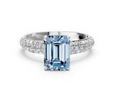 White gold Fancy Blue Emerald  Solitaire with Pave Band and Four-Prong Setting_3