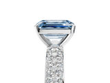 White gold Fancy Blue Emerald  Solitaire with Pave Band and Four-Prong Setting_8