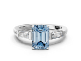 White gold Fancy Blue Emerald  Solitaire with Tapered Baguette Side Stones on a Classic Band with Four-Prong Setting_109