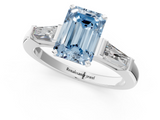 White gold Fancy Blue Emerald  Solitaire with Tapered Baguette Side Stones on a Classic Band with Four-Prong Setting_110