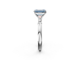White gold Fancy Blue Emerald  Solitaire with Tapered Baguette Side Stones on a Classic Band with Four-Prong Setting_111