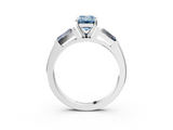 White gold Fancy Blue Emerald  Solitaire with Tapered Baguette Side Stones on a Classic Band with Four-Prong Setting_112