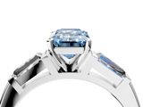 White gold Fancy Blue Emerald  Solitaire with Tapered Baguette Side Stones on a Classic Band with Four-Prong Setting_113