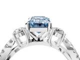 White gold Fancy Blue Emerald  Three-Stone Diamond Ring with Pavé Split Shank and Four-Prong Setting_66