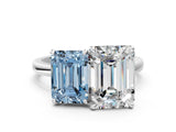 White gold Fancy Blue Emerald  and Emerald Cut Toi Moi Ring with Prong Setting_46