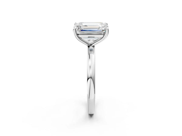 Platinum Fancy Blue Emerald  and Emerald Cut Toi Moi Ring with Prong Setting