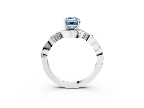 White gold Fancy Blue Emerald cut Solitaire Twisted Band Prong Setting Ring_134