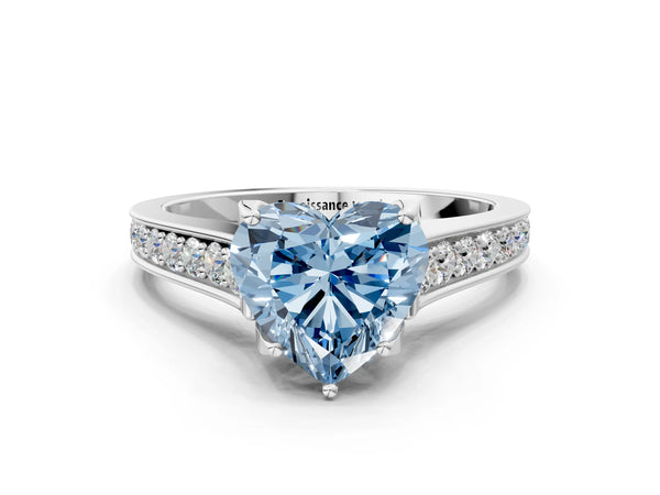White gold Fancy Blue Heart  Brilliant Cut Diamond Engagement Ring with Pavé Band and Four-Prong Setting