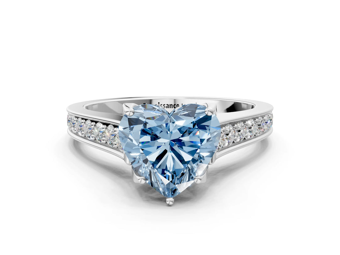 White gold Fancy Blue Heart  Brilliant Cut Diamond Engagement Ring with Pavé Band and Four-Prong Setting_91