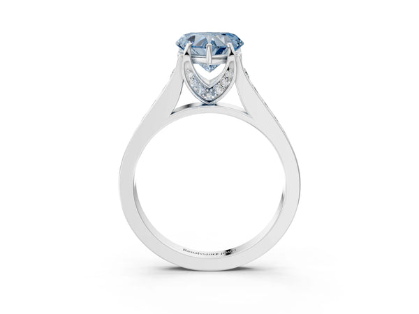 White gold Fancy Blue Heart  Brilliant Cut Diamond Engagement Ring with Pavé Band and Four-Prong Setting