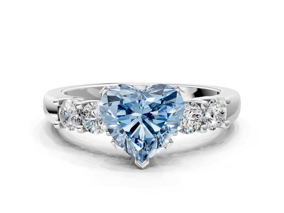 White gold Fancy Blue Heart  Brilliant Cut Diamond Five-Stone Prong Set Engagement Ring with Channel Band_3