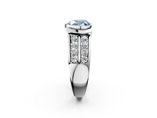 Platinum Fancy Blue Heart  Brilliant Diamond Channel Set Wide Band Ring with Bezel Setting