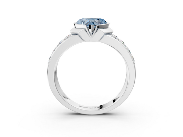 Platinum Fancy Blue Heart  Brilliant Diamond Channel Set Wide Band Ring with Bezel Setting