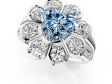 White gold Fancy Blue Heart  Brilliant Flower Halo Diamond Split Shank Ring_76