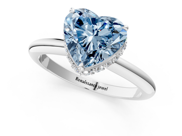 White gold Fancy Blue Heart  Brilliant Solitaire Engagement Ring with Six-Prong Setting and Classic Band