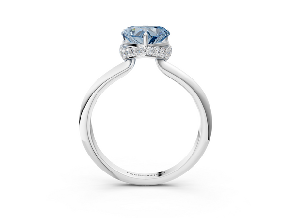 White gold Fancy Blue Heart  Brilliant Solitaire Engagement Ring with Six-Prong Setting and Classic Band