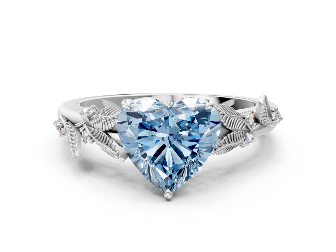 White gold Fancy Blue Heart  Brilliant Solitaire with Leaf Motif Band and Four-Prong Setting_62