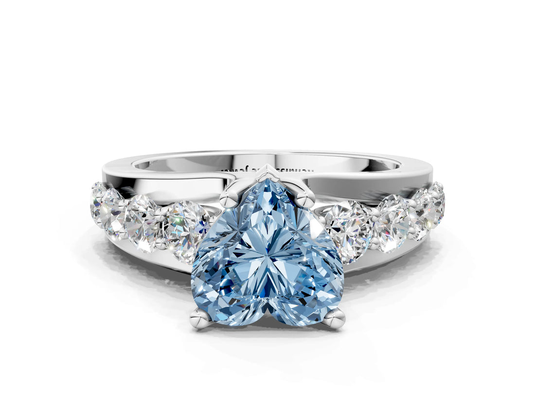 White gold Fancy Blue Heart  Brilliant Solitaire with Side Stones on a Pave Band and Four-Prong Setting_61