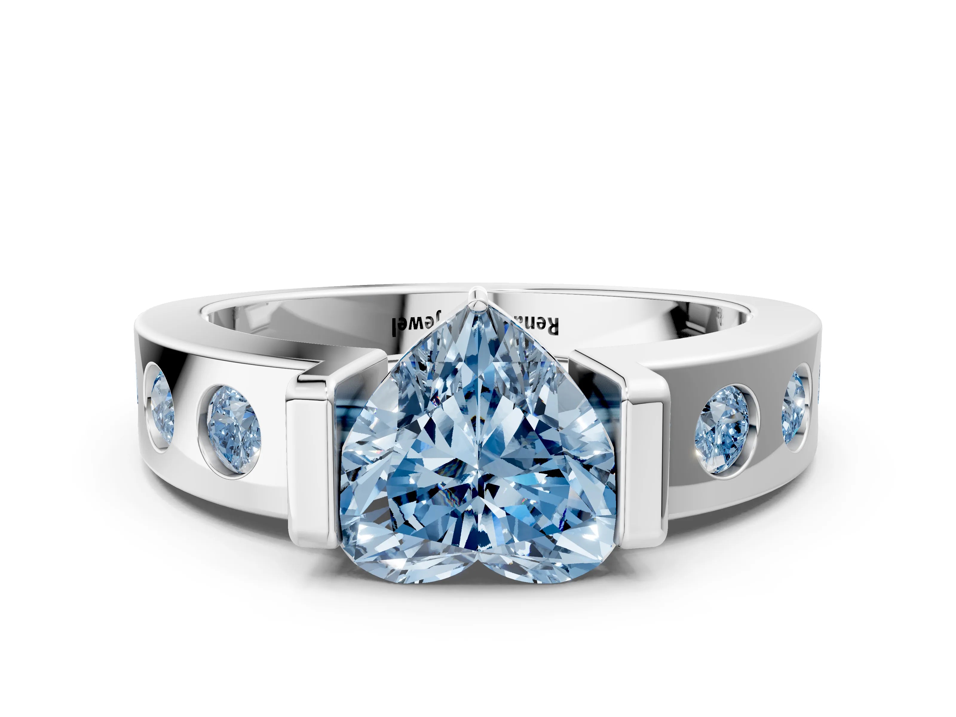 White gold Fancy Blue Heart Cut Brilliant Channel-Set Diamond Ring with Bezel Prong Setting_12