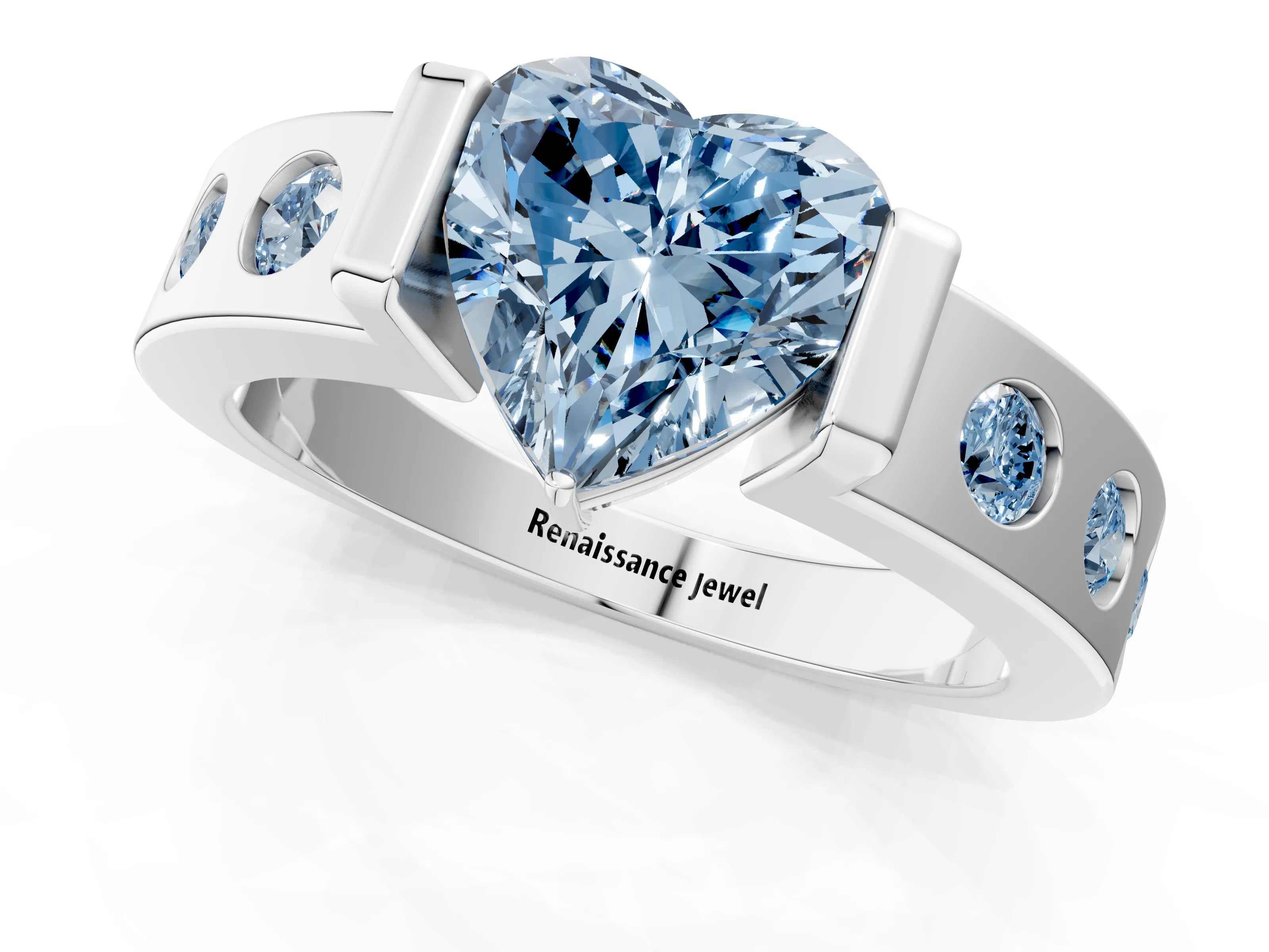 White gold Fancy Blue Heart Cut Brilliant Channel-Set Diamond Ring with Bezel Prong Setting_13