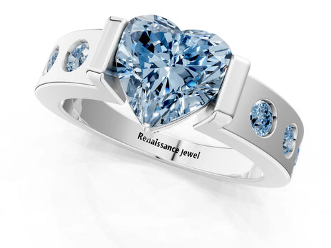 White gold Fancy Blue Heart Cut Brilliant Channel-Set Diamond Ring with Bezel Prong Setting_13