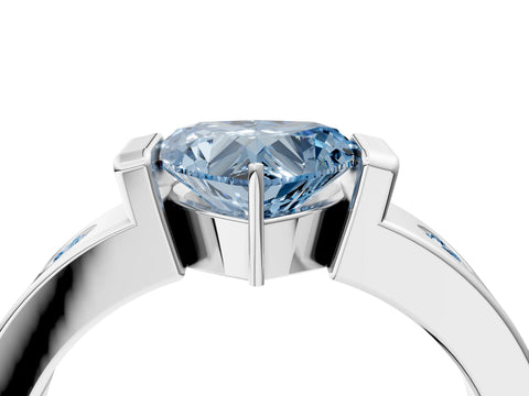 White gold Fancy Blue Heart Cut Brilliant Channel-Set Diamond Ring with Bezel Prong Setting_16