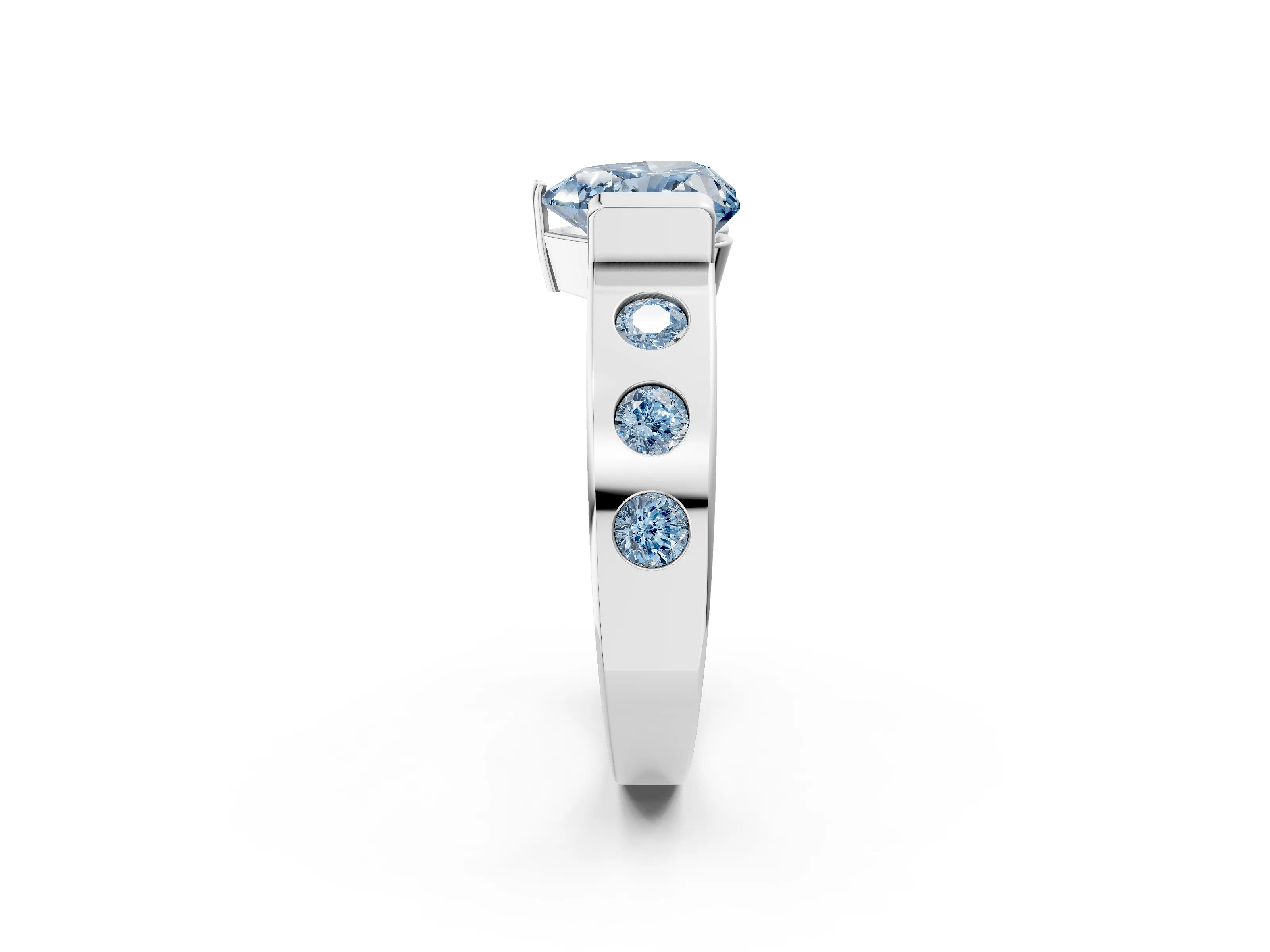 White gold Fancy Blue Heart Cut Brilliant Channel-Set Diamond Ring with Bezel Prong Setting_2