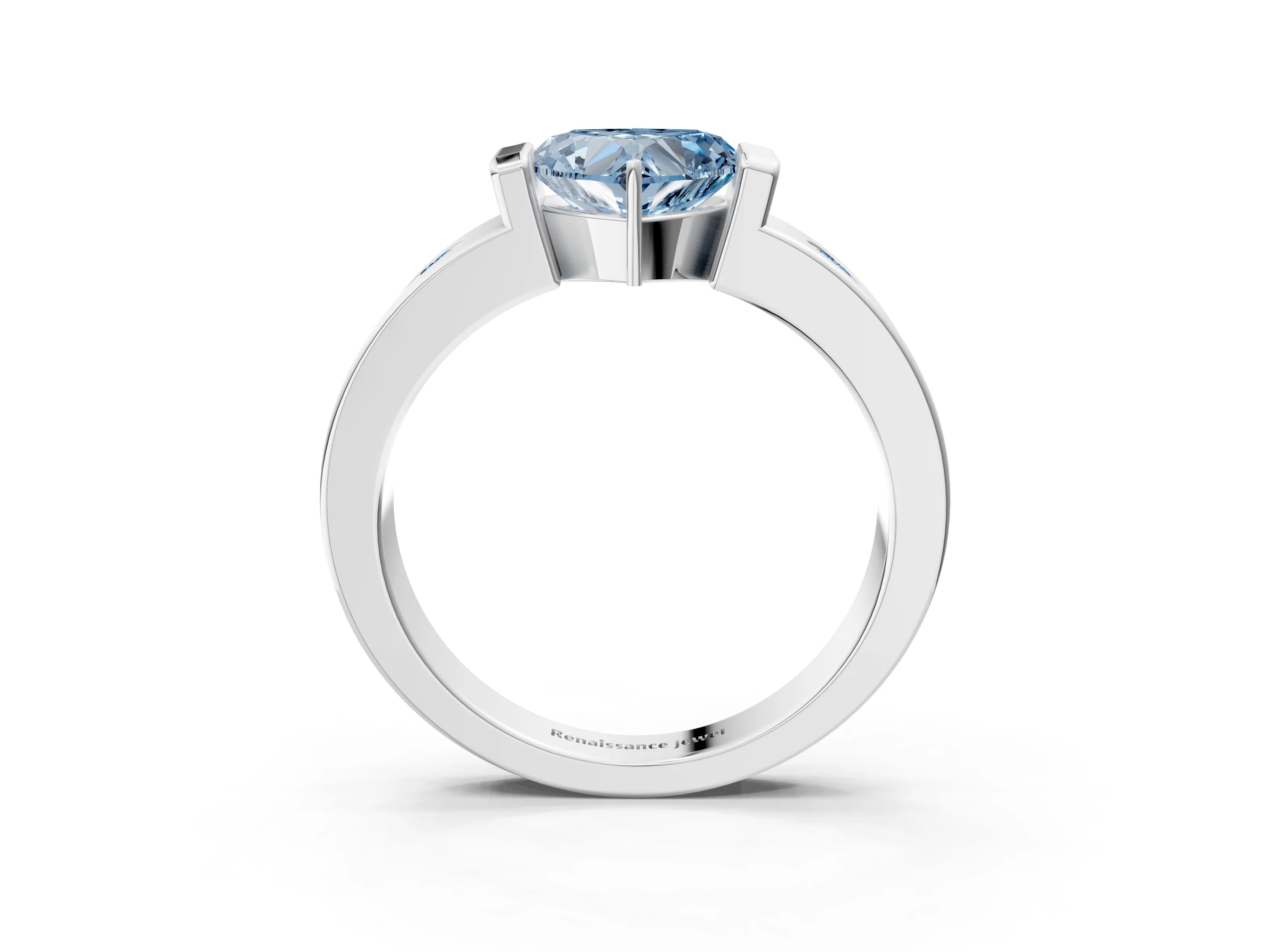White gold Fancy Blue Heart Cut Brilliant Channel-Set Diamond Ring with Bezel Prong Setting_3
