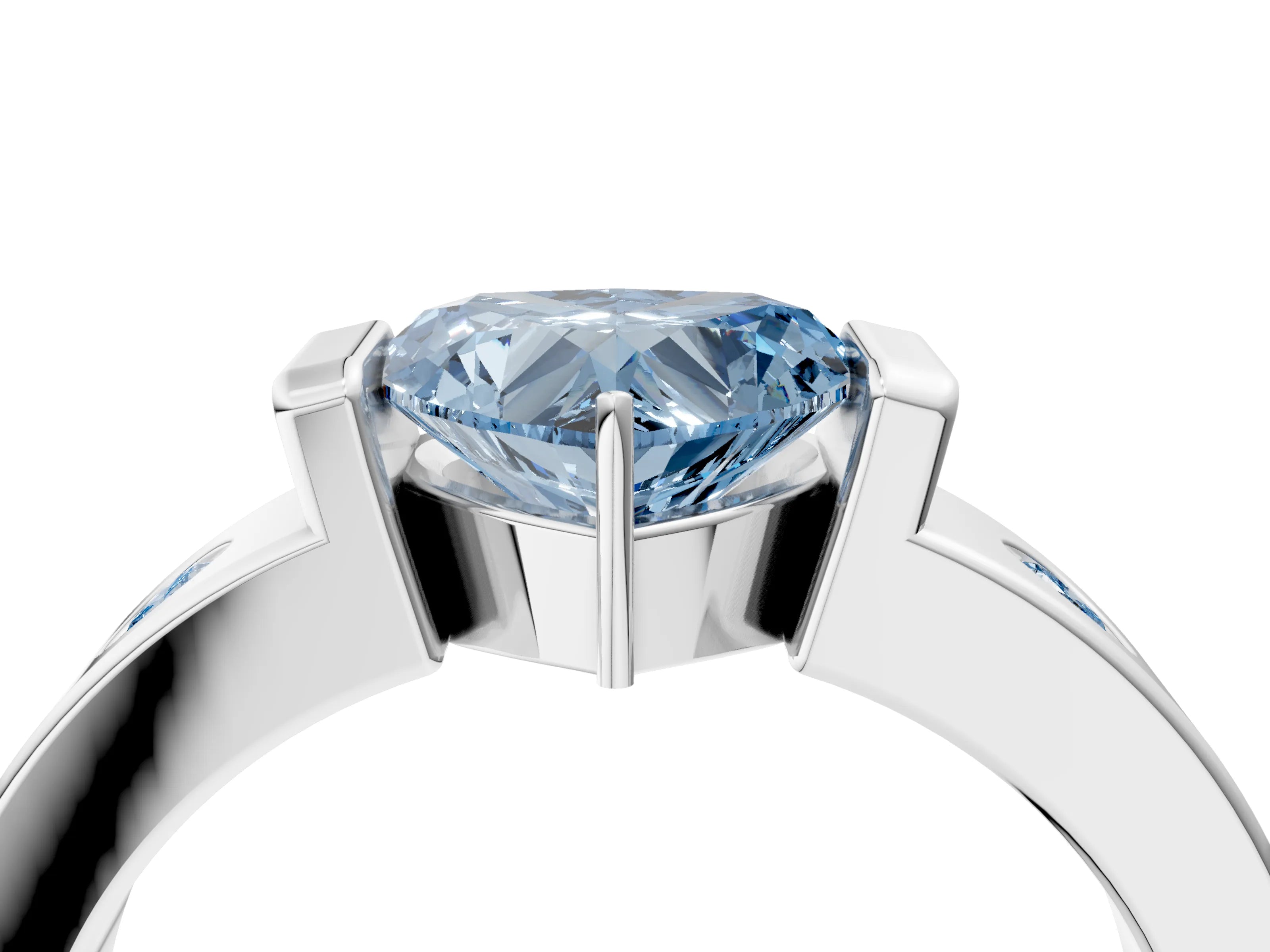 White gold Fancy Blue Heart Cut Brilliant Channel-Set Diamond Ring with Bezel Prong Setting_4