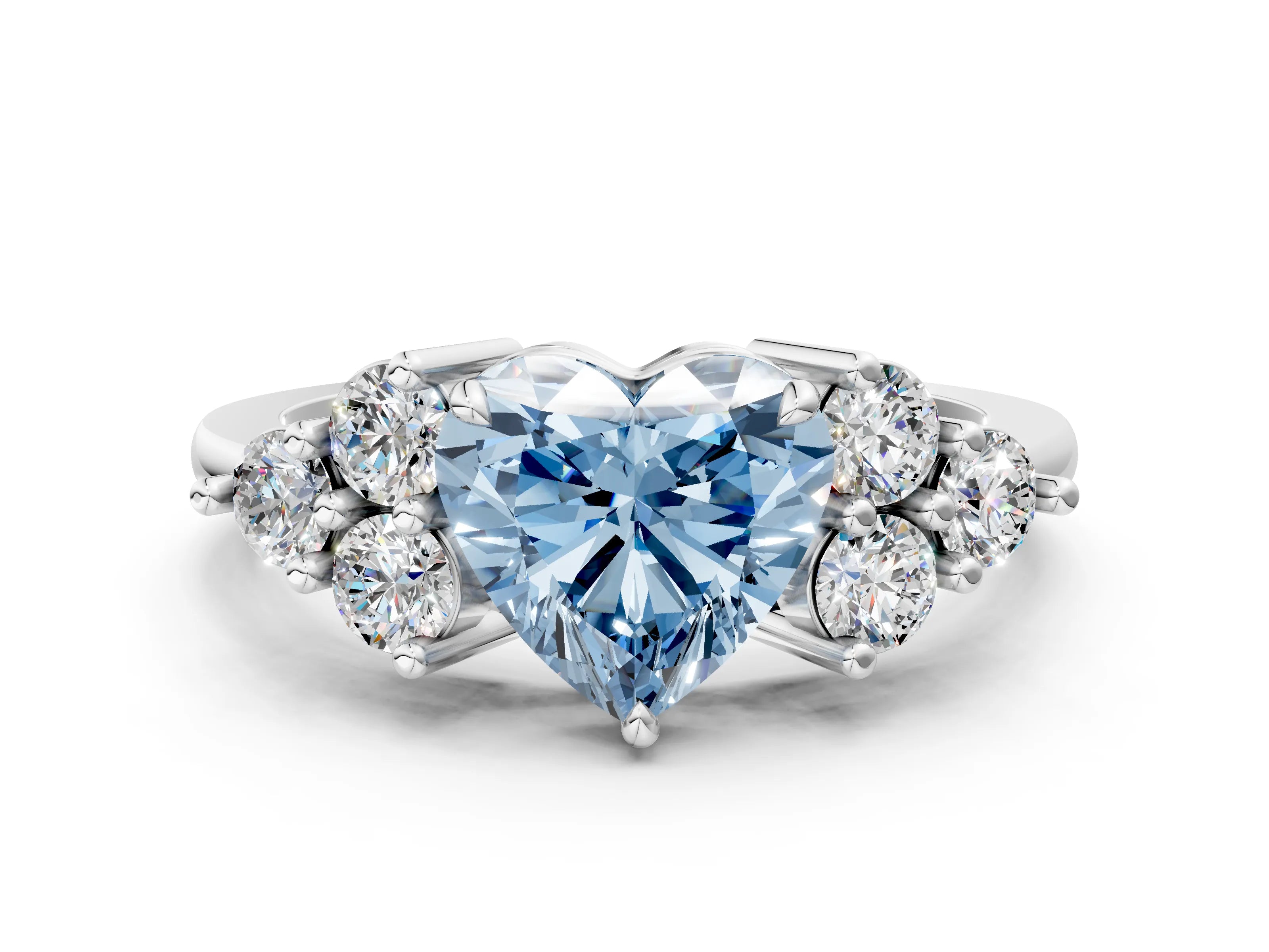 White gold Fancy Blue Heart Cut Brilliant Diamond Cluster Accent Solitaire Ring with Prong Setting_24